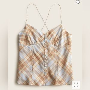 JCrew Button-front camisole top in golden hour tartan xs nwt